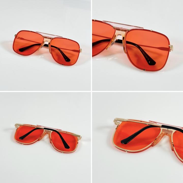 Guccii Retro Gold With Red Look Sunglasses