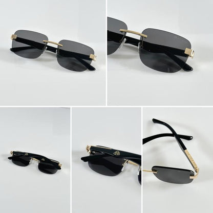 Luxury Maybachh Rimless Sunglasses – Gold & Black Edition | The Artist Style | Full Set
