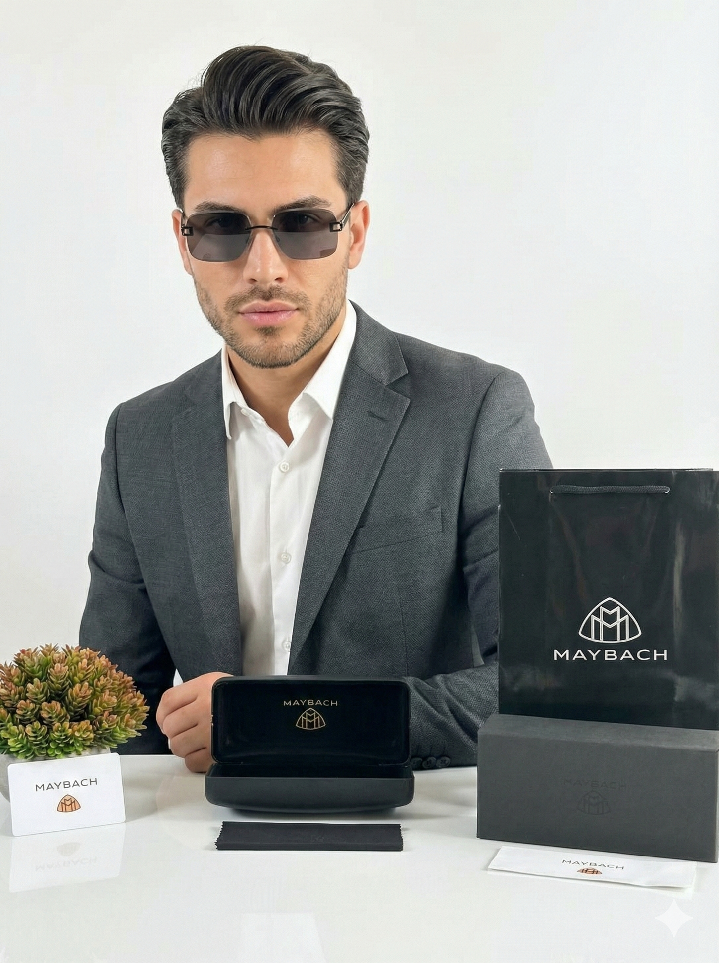 The Ultimate Boss Look: Maybachh Style Rimless Sunglasses – Premium Full Set