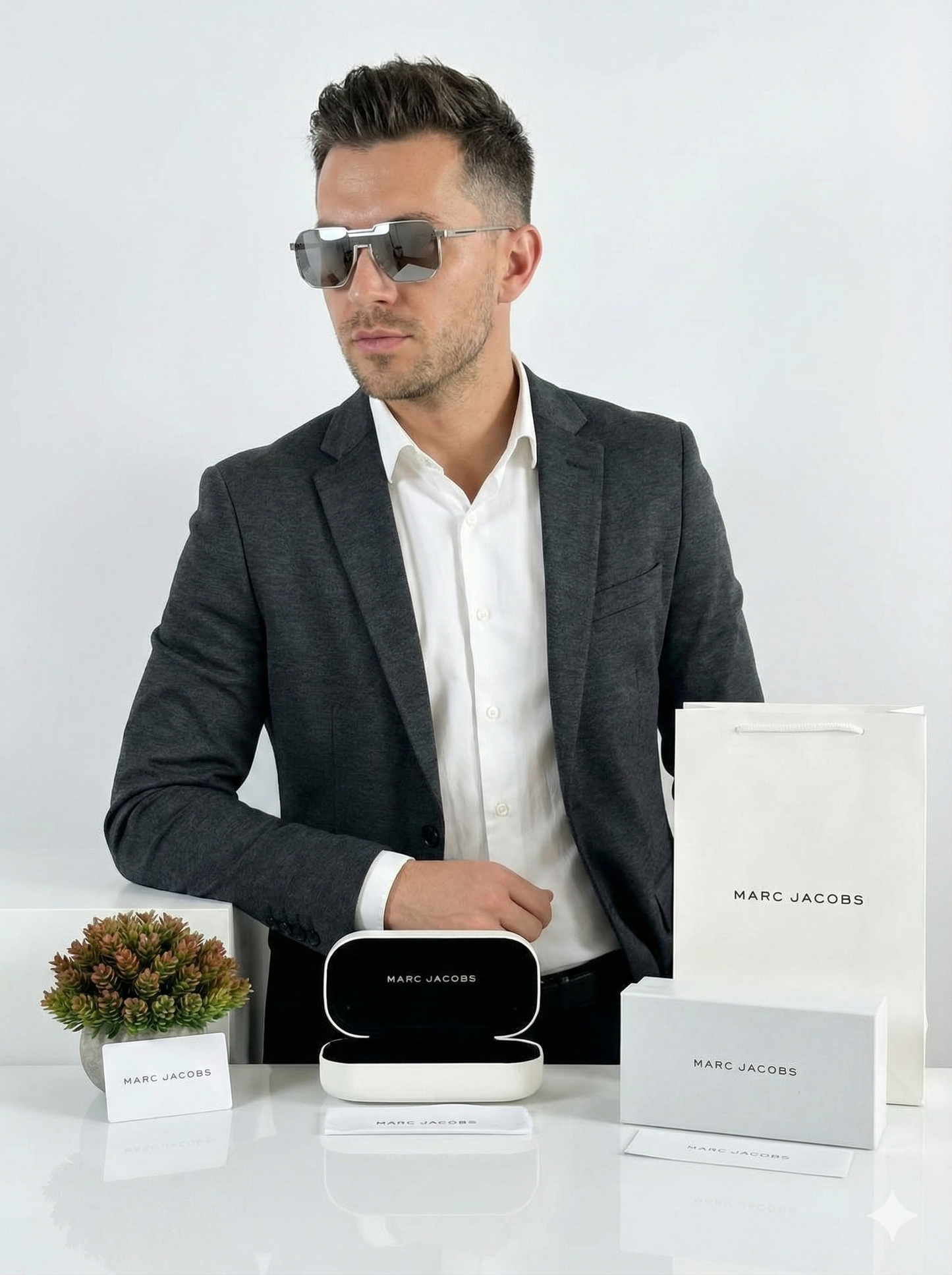 Marrc Jacobs Style Silver Aviator Sunglasses with Complete Box Packaging