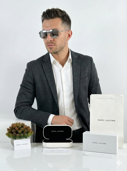Marrc Jacobs Style Silver Aviator Sunglasses with Complete Box Packaging